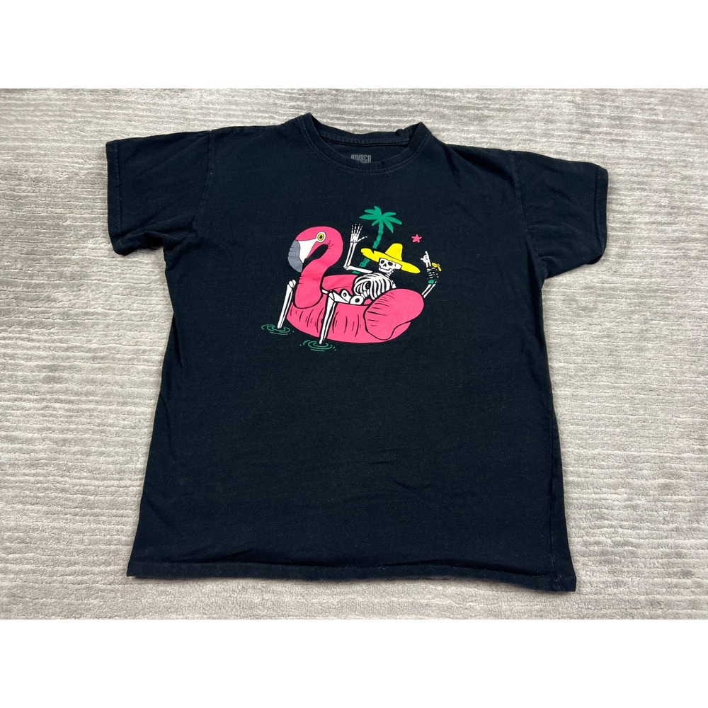 Brisco Brands T-Shirt Mens L Black Skeleton Flamingo Float Sombrero Graphic Tee